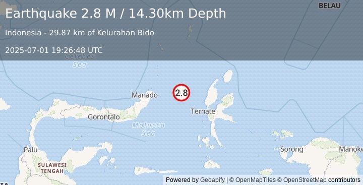 Earthquake Northern Molucca Sea (2.8 M) (2025-07-01 19:26:48 UTC)