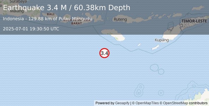 Earthquake South of Sumba, Indonesia (3.5 M) (2025-07-01 19:30:51 UTC)