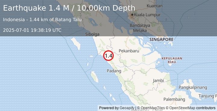 Earthquake Northern Sumatra, Indonesia (1.4 M) (2025-07-01 19:38:19 UTC)