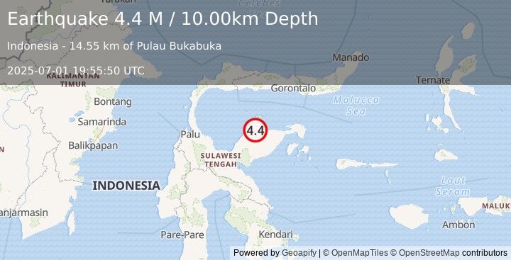 Earthquake Minahassa Peninsula, Sulawesi (4.5 M) (2025-07-01 19:55:51 UTC)