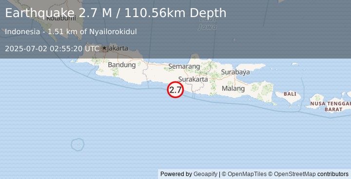 Earthquake Java, Indonesia (2.7 M) (2025-07-02 02:55:20 UTC)