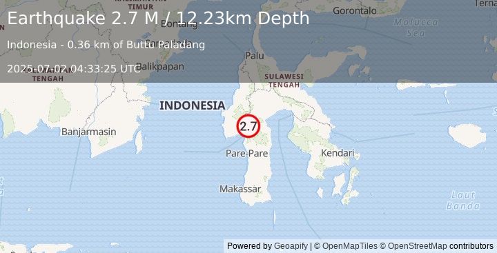 Earthquake Sulawesi, Indonesia (2.7 M) (2025-07-02 04:33:25 UTC)