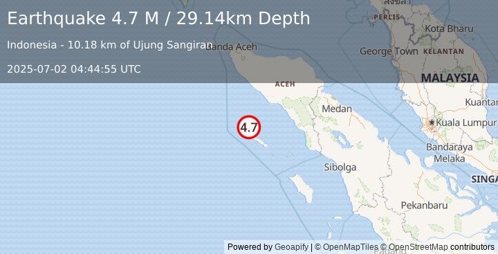 Earthquake Off West Coast of Northern Sumatra (4.7 M) (2025-07-02 04:44:55 UTC)