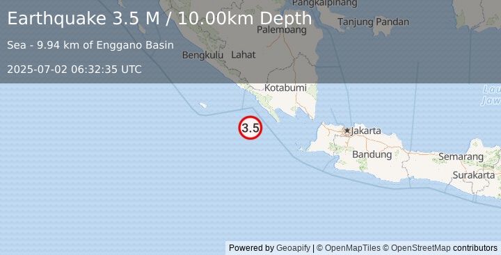 Earthquake Southwest of Sumatra, Indonesia (3.5 M) (2025-07-02 06:32:35 UTC)