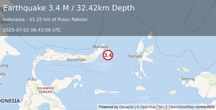 Earthquake Northern Molucca Sea (3.4 M) (2025-07-02 06:43:08 UTC)