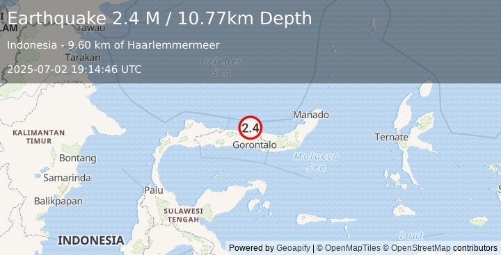 Earthquake Minahassa Peninsula, Sulawesi (2.4 M) (2025-07-02 19:14:46 UTC)