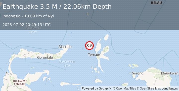 Earthquake Northern Molucca Sea (3.5 M) (2025-07-02 20:49:13 UTC)