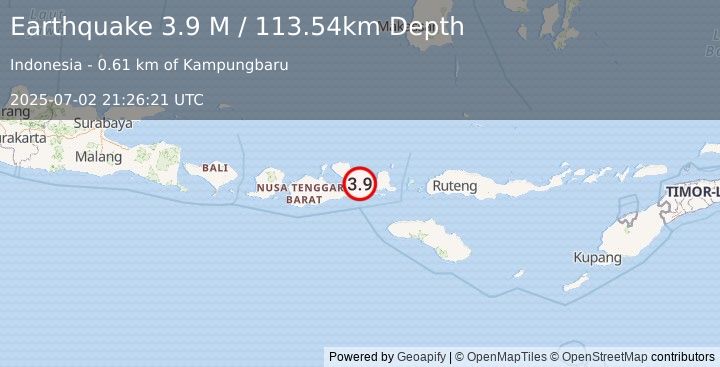 Earthquake Sumbawa Region, Indonesia (3.9 M) (2025-07-02 21:26:21 UTC)