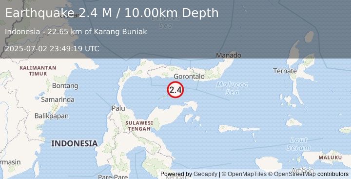 Earthquake Minahassa Peninsula, Sulawesi (2.4 M) (2025-07-02 23:49:19 UTC)