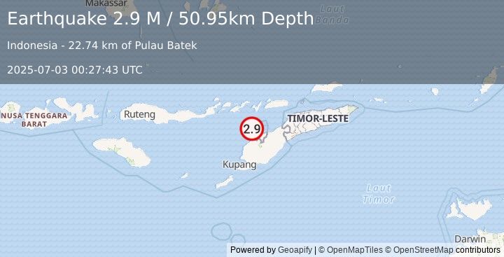 Earthquake Timor Region (2.9 M) (2025-07-03 00:27:43 UTC)