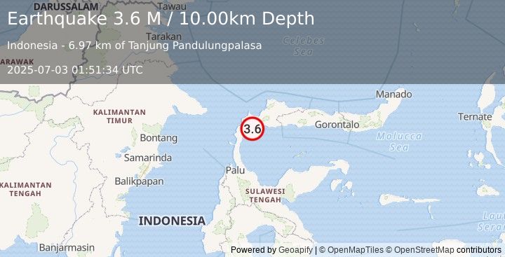 Earthquake Minahassa Peninsula, Sulawesi (3.7 M) (2025-07-03 01:51:35 UTC)