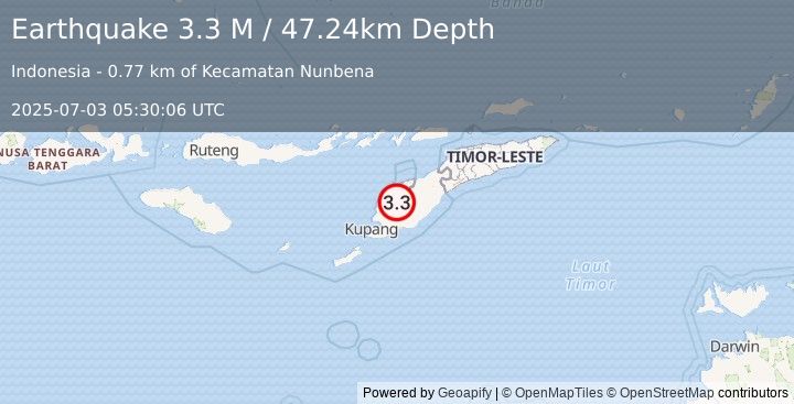 Earthquake Timor Region (3.3 M) (2025-07-03 05:30:06 UTC)