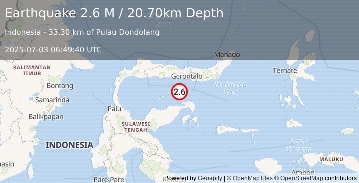 Earthquake Minahassa Peninsula, Sulawesi (2.6 M) (2025-07-03 06:49:40 UTC)