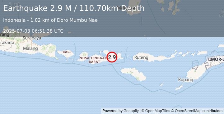 Earthquake Sumbawa Region, Indonesia (2.9 M) (2025-07-03 06:51:38 UTC)
