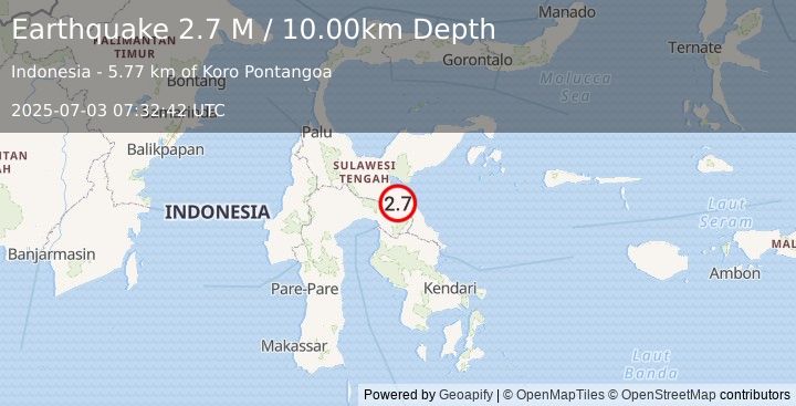 Earthquake Sulawesi, Indonesia (2.7 M) (2025-07-03 07:32:42 UTC)