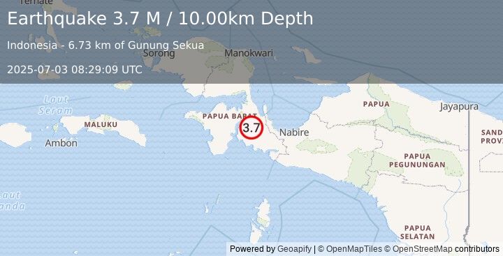 Earthquake West Papua Region, Indonesia (3.7 M) (2025-07-03 08:29:09 UTC)