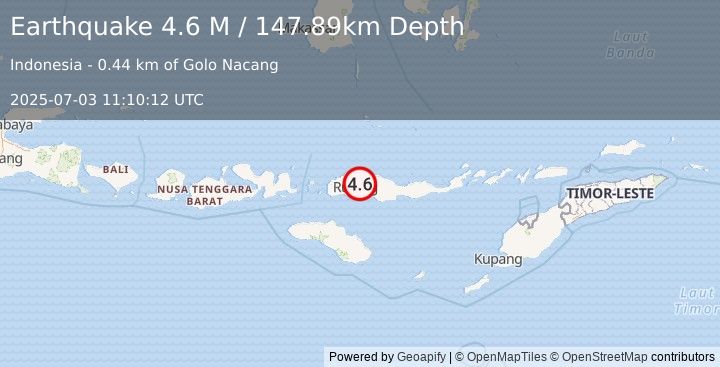 Earthquake Flores Region, Indonesia (4.6 M) (2025-07-03 11:10:12 UTC)