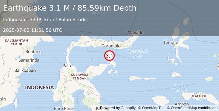 Earthquake Minahassa Peninsula, Sulawesi (3.1 M) (2025-07-03 11:51:56 UTC)