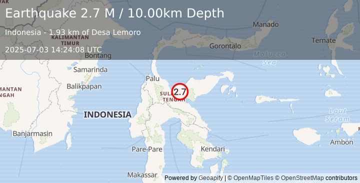 Earthquake Sulawesi, Indonesia (2.7 M) (2025-07-03 14:24:08 UTC)