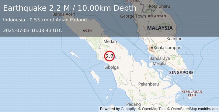 Earthquake Northern Sumatra, Indonesia (2.2 M) (2025-07-03 16:08:43 UTC)