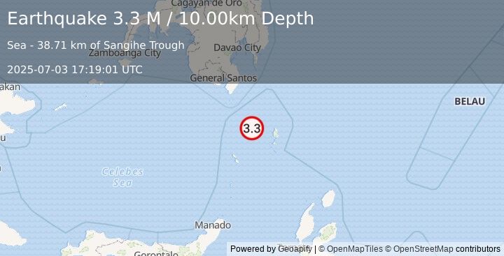 Earthquake Talaud Islands, Indonesia (3.3 M) (2025-07-03 17:19:01 UTC)