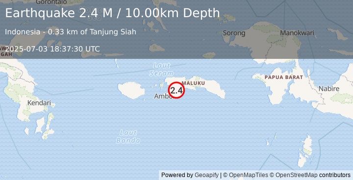 Earthquake Seram, Indonesia (2.4 M) (2025-07-03 18:37:30 UTC)