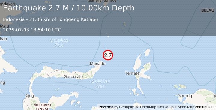 Earthquake Talaud Islands, Indonesia (2.7 M) (2025-07-03 18:54:10 UTC)