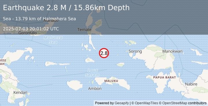 Earthquake Halmahera, Indonesia (2.8 M) (2025-07-03 20:01:02 UTC)