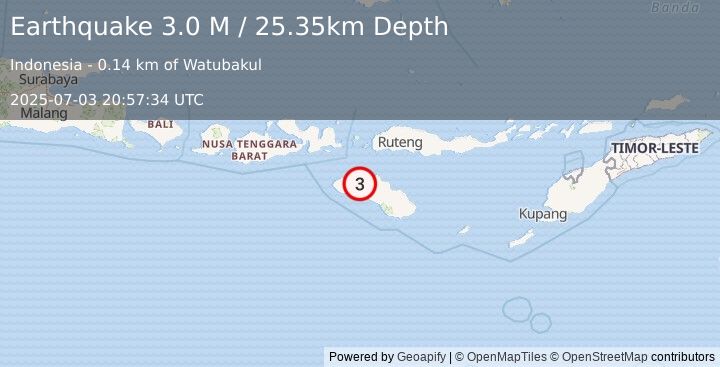Earthquake Sumba Region, Indonesia (3.0 M) (2025-07-03 20:57:34 UTC)