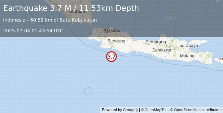 Earthquake Java, Indonesia (3.7 M) (2025-07-04 01:43:54 UTC)