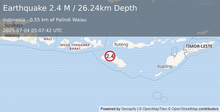 Earthquake Sumba Region, Indonesia (2.4 M) (2025-07-04 05:07:42 UTC)