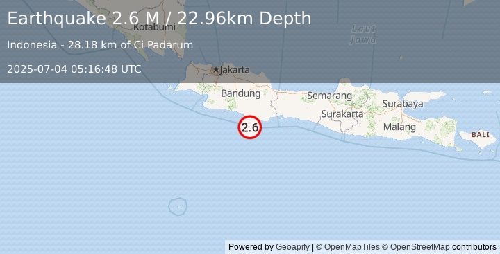 Earthquake Java, Indonesia (2.6 M) (2025-07-04 05:16:48 UTC)