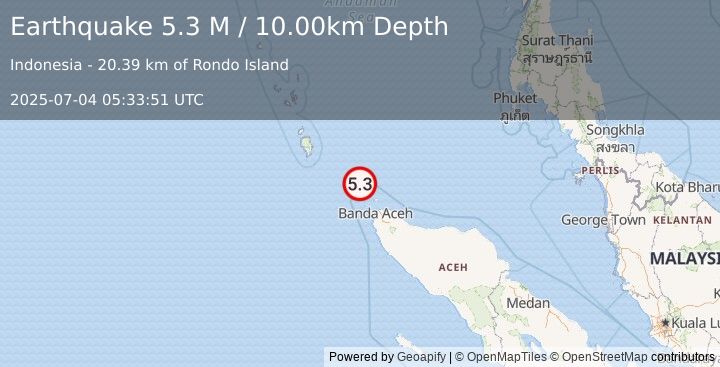 Earthquake Nicobar Islands, India Region (5.3 M) (2025-07-04 05:33:51 UTC)