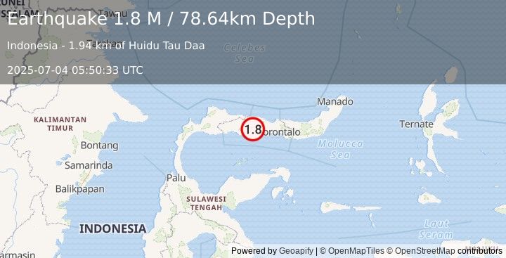 Earthquake Minahassa Peninsula, Sulawesi (1.8 M) (2025-07-04 05:50:33 UTC)