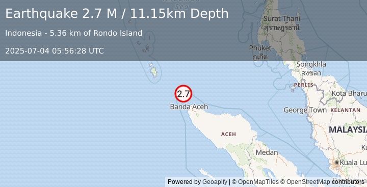 Earthquake Nicobar Islands, India Region (2.7 M) (2025-07-04 05:56:28 UTC)