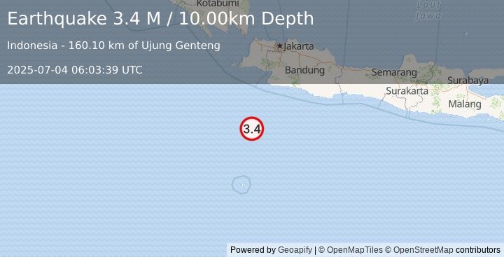 Earthquake South of Java, Indonesia (3.4 M) (2025-07-04 06:03:39 UTC)