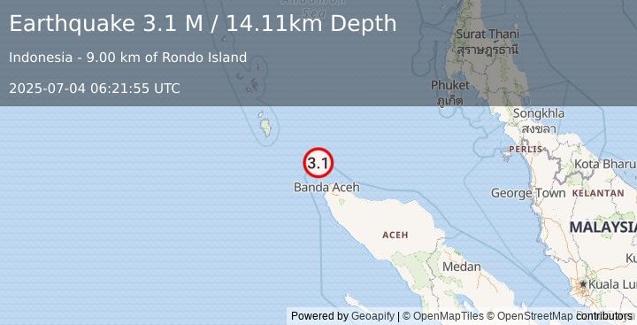 Earthquake Nicobar Islands, India Region (3.1 M) (2025-07-04 06:21:55 UTC)