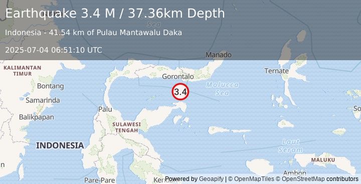 Earthquake Minahassa Peninsula, Sulawesi (3.4 M) (2025-07-04 06:51:10 UTC)