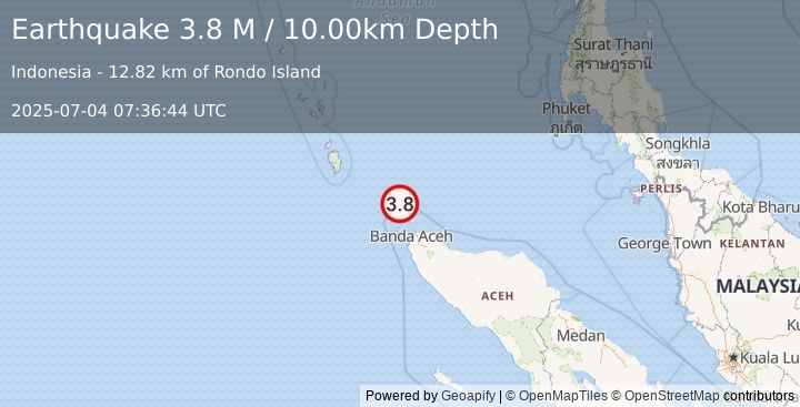 Earthquake Nicobar Islands, India Region (3.8 M) (2025-07-04 07:36:44 UTC)
