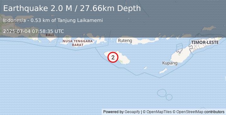 Earthquake Sumba Region, Indonesia (2.0 M) (2025-07-04 07:58:35 UTC)