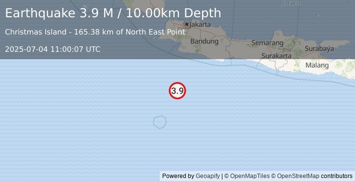 Earthquake South of Java, Indonesia (3.9 M) (2025-07-04 11:00:07 UTC)