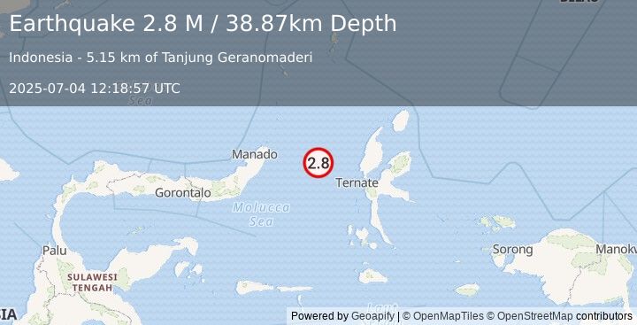 Earthquake Northern Molucca Sea (2.8 M) (2025-07-04 12:18:57 UTC)