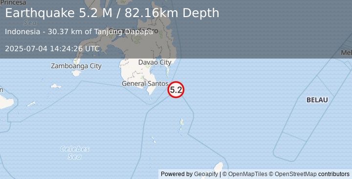 Earthquake Mindanao, Philippines (4.9 M) (2025-07-04 14:24:28 UTC)