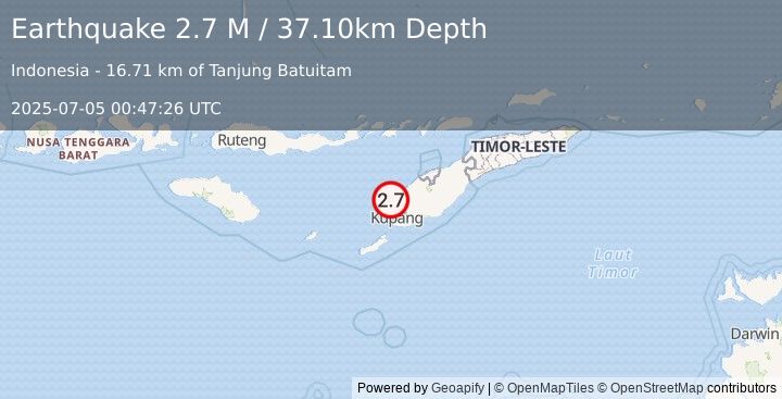 Earthquake Timor Region (2.7 M) (2025-07-05 00:47:26 UTC)