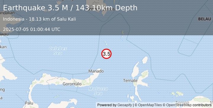 Earthquake Talaud Islands, Indonesia (3.5 M) (2025-07-05 01:00:44 UTC)