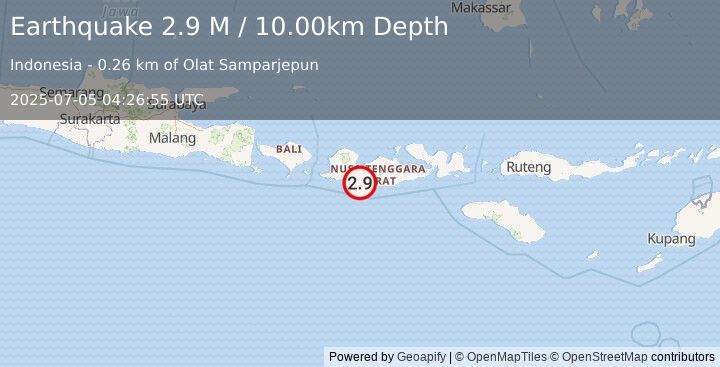 Earthquake Sumbawa Region, Indonesia (2.9 M) (2025-07-05 04:26:55 UTC)