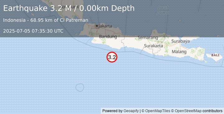 Earthquake Java, Indonesia (3.2 M) (2025-07-05 07:35:30 UTC)
