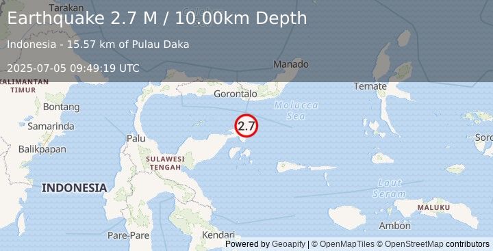 Earthquake Minahassa Peninsula, Sulawesi (2.7 M) (2025-07-05 09:49:19 UTC)