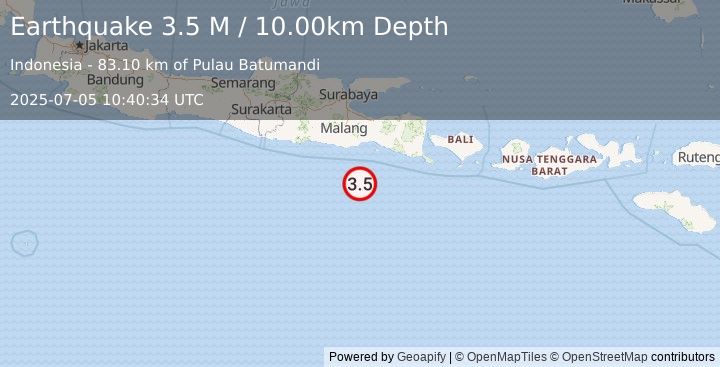 Earthquake South of Java, Indonesia (3.5 M) (2025-07-05 10:40:34 UTC)