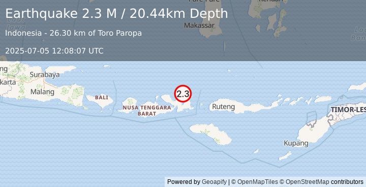Earthquake Sumbawa Region, Indonesia (2.3 M) (2025-07-05 12:08:07 UTC)